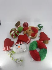 Lot Of 11 Dog Or Puppy Christmas Holiday Chew Toys Reindeer/Snowman/Mittens