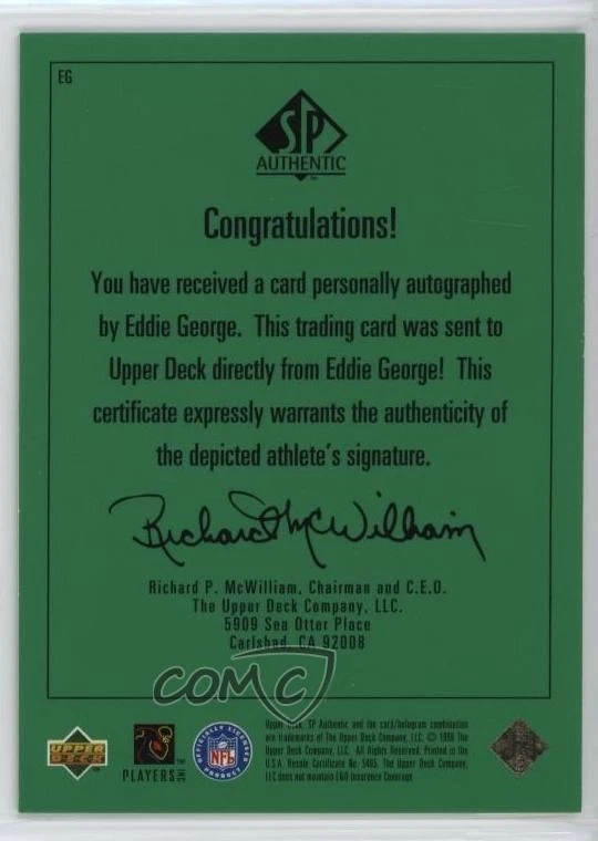 1998 SP Authentic Player's Ink Eddie George #EG Auto - Image 2 of 2
