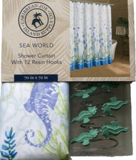 Caribbean Joe Shower Curtain Sea World Beach Summer House with Seahorse Hooks