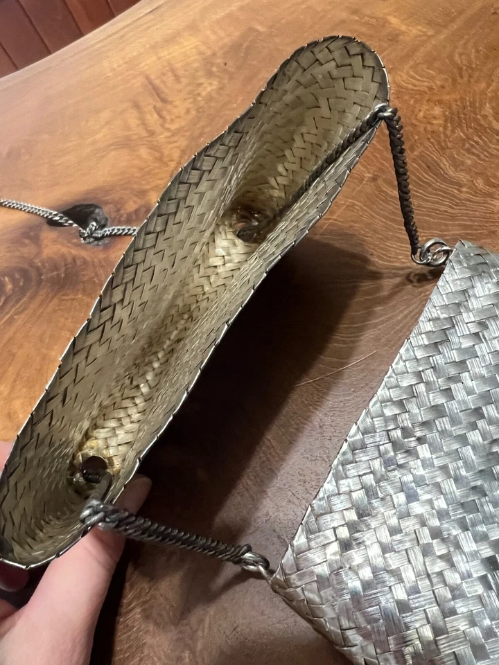 Cartera tejida a mano mexicana vintage PLATA ESTERLINA Foto 3 de 4