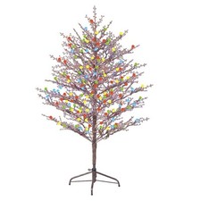 GE Winterberry 5 ft Brown Branch Tree with 200 Multicolor LED Sugar Plum Lights