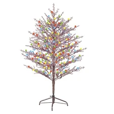 GE Winterberry 5 ft Brown Branch Tree with 200 Multicolor LED Sugar Plum Lights