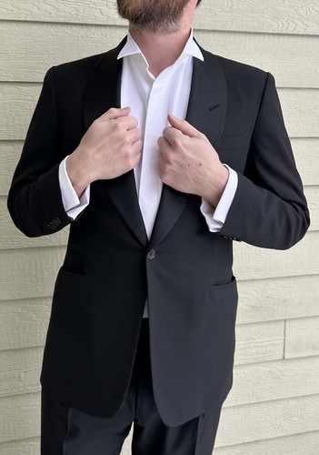 Vintage Hickey Freeman Black Shawl Collar Lapel Tuxedo Formal Suit, Size 38/39 M - Picture 13 of 24