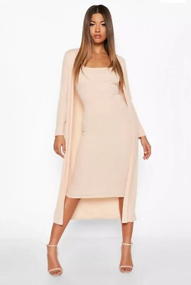 RIBBED MIDI DRESS AND DUSTER SET