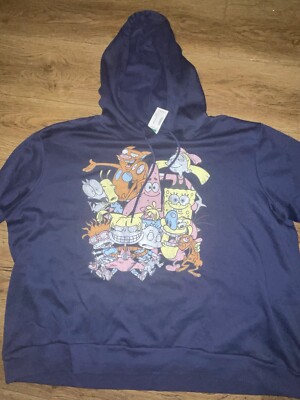 Women's Brand New Sponge Bob Hoodie, Size 2X Peacoat Blue Rug Rats Nickelodeon