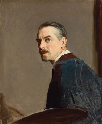 George Spencer Watson ''''Selbstporträt des Künstlers'''' graues Kunstwerk PAPIER oder LEINWAND