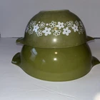 Pyrex avocado green & spring blossom green crazy daisy #443   & 442 bowls