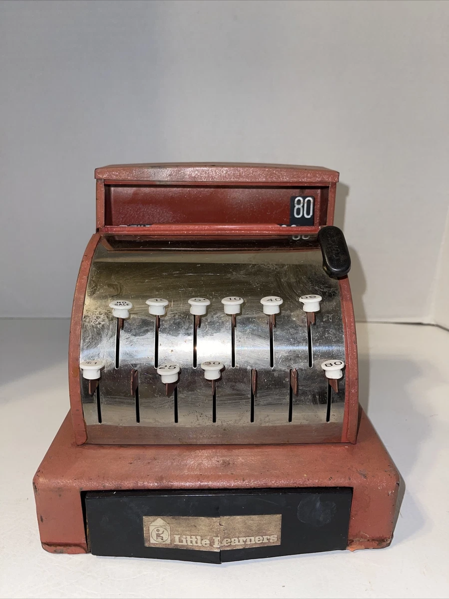 Antique VINTAGE 1960 LITTLE LEARNERS RED Metal TOY CASH REGISTER. ALST
