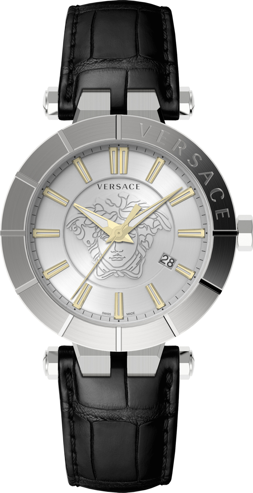 Versace VE2B00121 V-Race silver black Leather Men's Watch NEW