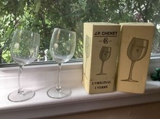 J. P. CHENET  2 x Wonky Wine Glasses (Etched) Vintage With Original Boxes