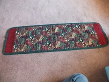 Handmade Quilted Table Runner Christmas Green Gold Navy Burgundy 50x14 1/2"