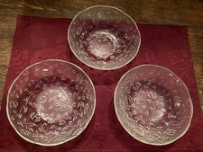 3 Clear Indonesia Bowls with Leaf Pattern