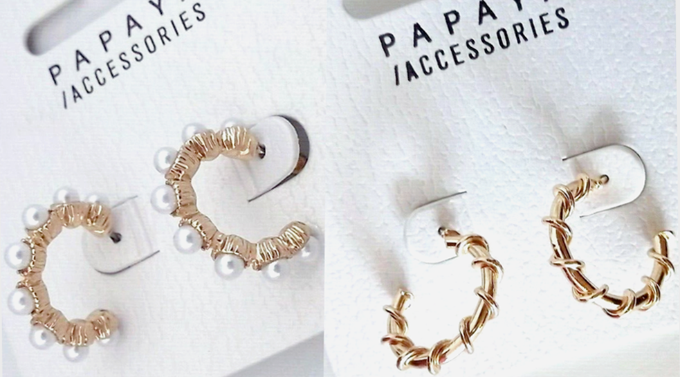 HOOP EARRINGS 2 pr Gold Pearls, Wire twist Rp£10 Papaya jewellery Gift Xmas wear-image