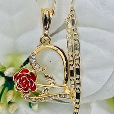 14k Gold Plated Heart Necklace Flower Pendant Heart Pendant with Chain 20 in 60