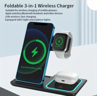 3 In 1 Fast Charging Station, Folding Wireless Charger Stand