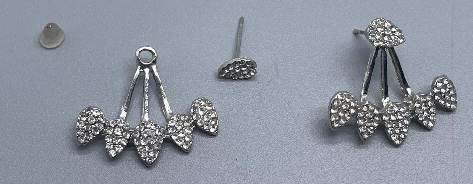 Silver Tone Rhinestone Front Back Double Sided St… - image 4