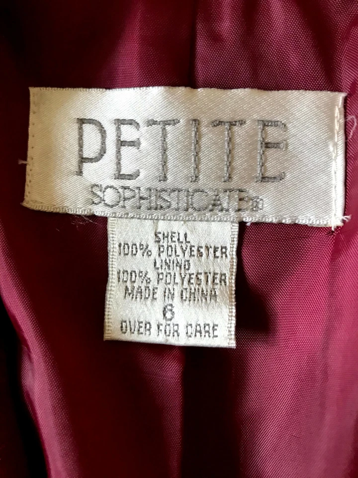 Chaqueta de traje Sophisticate Petite para mujer roja oscura dos botones talla 6 Foto 3 de 3