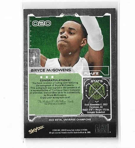 2023 Skybox Metal Universe Champions Bryce McGowens Auto #020 - Picture 2 of 2