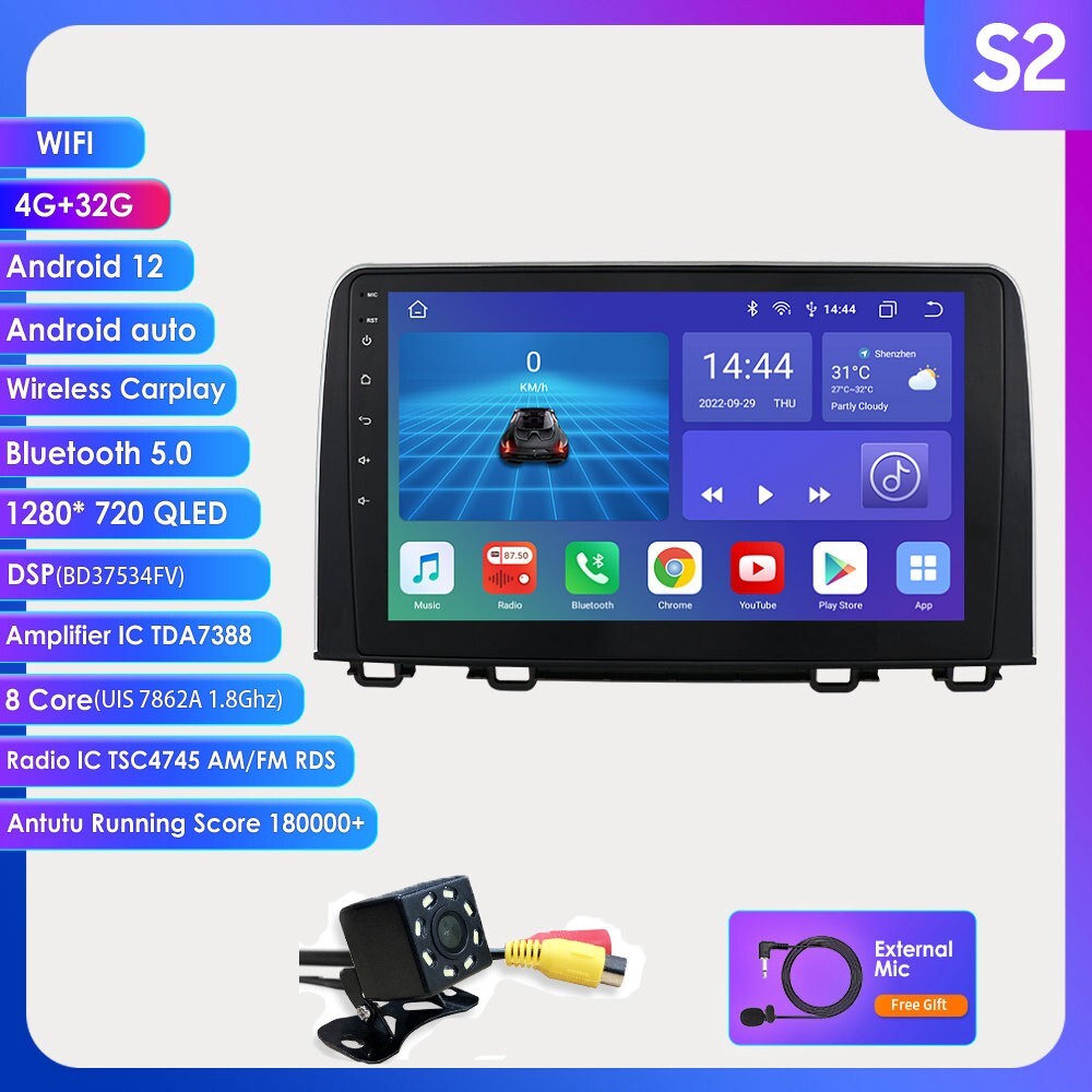Android Auto 8Core Car Radio GPS For Honda CRV 2017-2021 4+32G DSP BT5.0 Camera