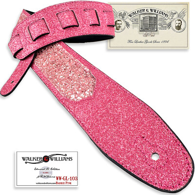 Walker And Williams GL-103 Blush Pink Sparkle Glitter Bomb Padded Guitar Strap