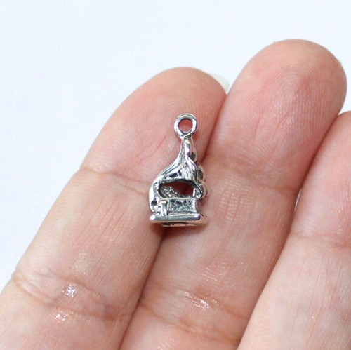 Gramophone Charms Antique Silver Tone Two Sided 3D (10 charms in one Lot) - Picture 2 of 2