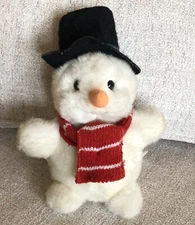 Rare Russ Berrie SNOWCHUM Snowman Plush 9" Black Top Hat Scarf Christmas Vintage