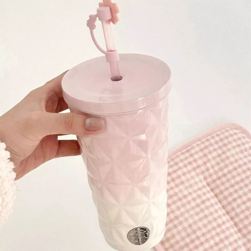 Starbucks China 2025 Spring Sakura Topper Gradual Pink 20oz SS Straw Cup Tumbler