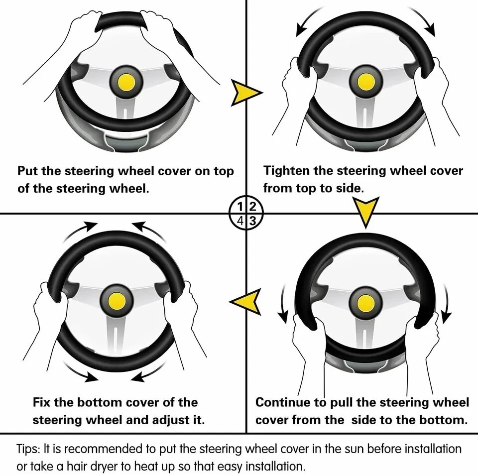 Cubierta de volante de 15" de cuero genuino para Honda Civic Accord CR-V Fit/negro Foto 4 de 4