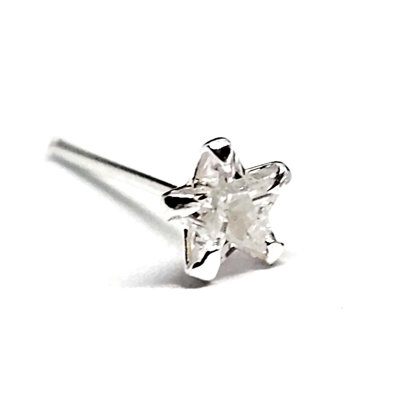 Star Nose Stud CZ 3.5mm Star 22g (0.6mm) 925 Sterling Silver 10mm L Bendable Pin