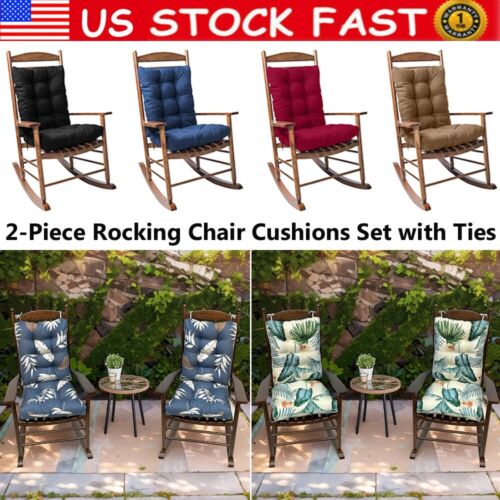 2-Piece Rocking Chair Cushions Outdoor Waterproof Seat Chair Cushions with Ties