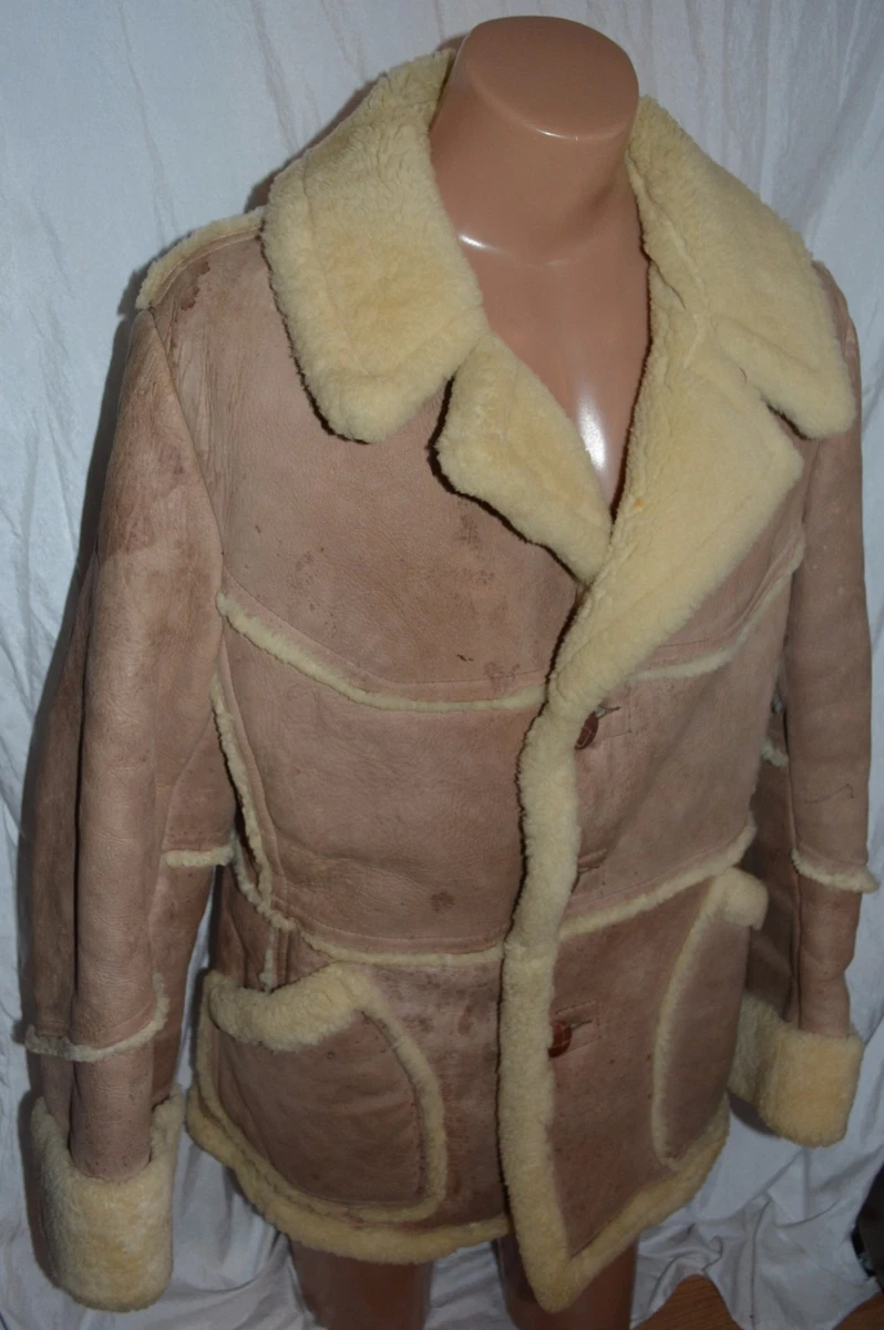 Men&#039;s Tan Sheepskin Shearling Coat size 42 by Sheepherder Jacket eBay