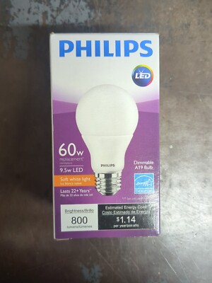 Phillips 461263 9.5 Watt E26 A19 827 Frosted Daylight LED Dimmable Light Bulb 