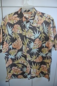 Tori Richard Mens Large Monstera and Palms on Black Cotton Lawn/Mint