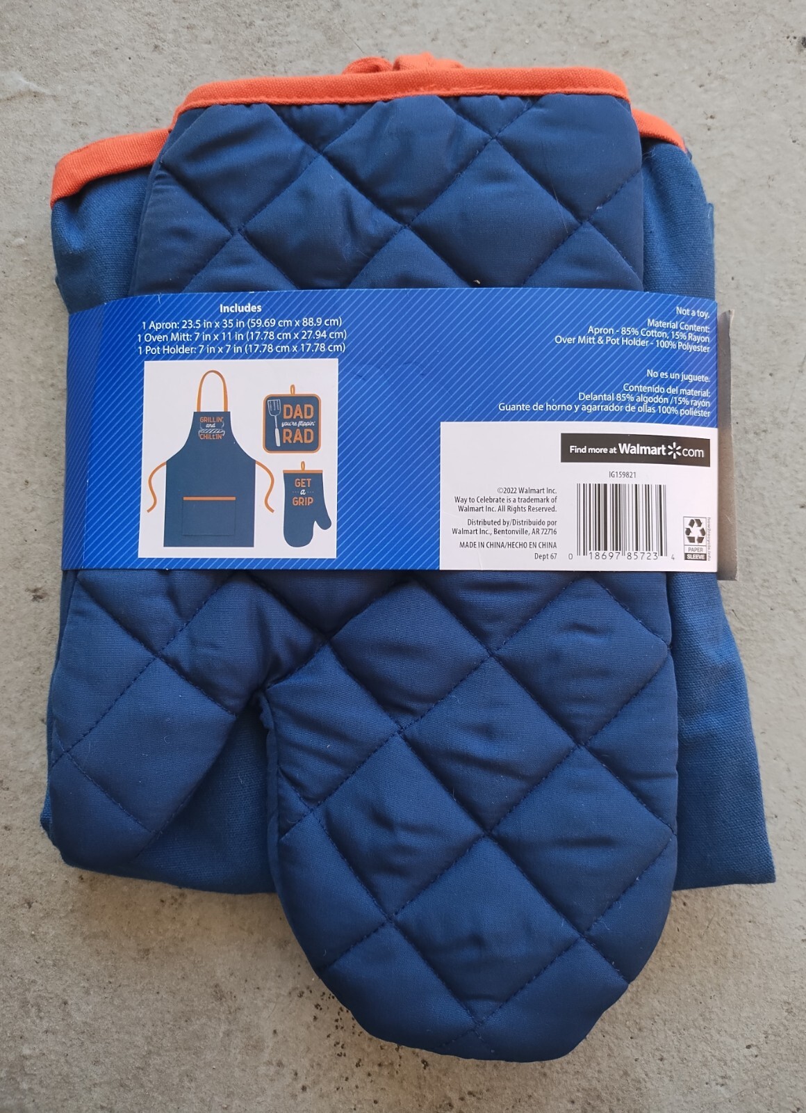 WAY TO CELEBRATE FATHER'S DAY GIFT SET, APRON, OVEN MITT, POT HOLDER, NEW