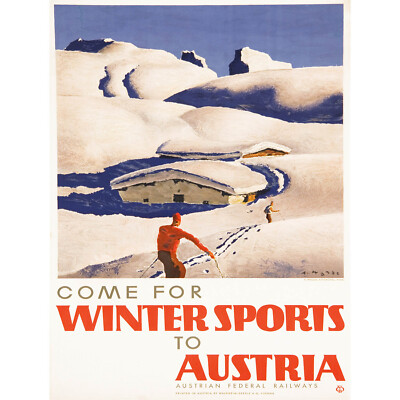 REISE TOURISMUS WINTERSPORT ÖSTERREICH ALPIN SKI CHALET SCHNEE 30X40 CMS FINE ART PR