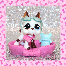 Littlest Pet Shop Auténtico LPS #577 Blanco Gran Danés Marrón/Azul Ojos 'TOM'