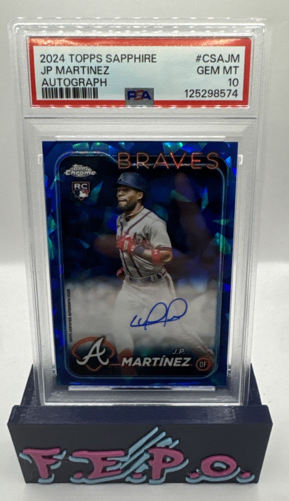 2024 Topps Chrome Sapphire Braves Rookie JP Martinez Auto 122/199 PSA 10