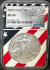 2006 $1 AMERICAN SILVER EAGLE NGC MS69 USA FLAG CORE HOLDER