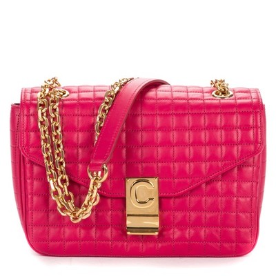Celine Pink C Flap Crossbody Shoulder Bag Quilted Leather
