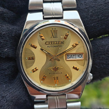 Vintage Citizen Automatic 21 Jewels 8200 Gold Dial Day Date Japan Watch