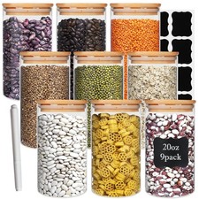Glass Food Storage Containers Jars with Airtight Bamboo Lid 20 oz 9 pcs, 590 ...