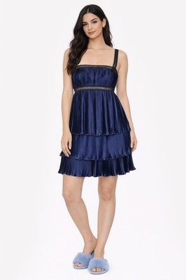 Rosanna Ansaloni Italy Luxury Blue Satin Tiered Plisse Night Dress S