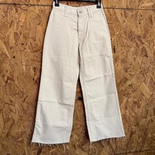 Comune Womens Wide Leg Raw Hem Jeans Cream Size 24 Made in USA Hipster Pants