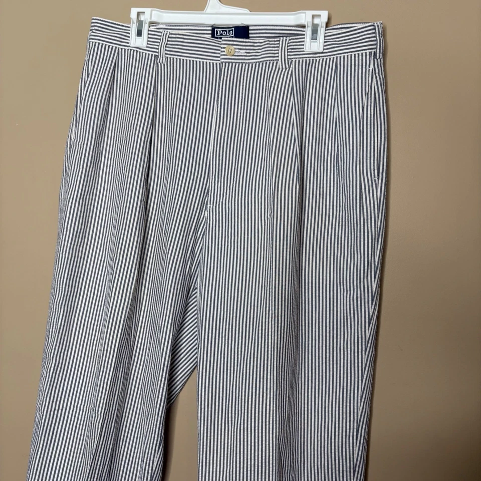 VTG Polo Ralph Lauren Men's Classic Golf Pants Seersucker Blue White Size 36x34 - Image 3 of 4