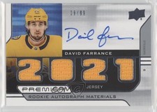 2021-22 Upper Deck Premier Rookie Jersey 9/99 David Farrance #PRA-DF Auto v9t