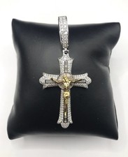 Gold over 925 Sterling silver 2.30CT MOISSANITE Crucifix Cross Men  s pendant