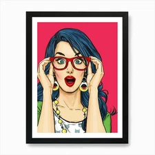 Pop Art Happy Sunglasses Girl Art P Framed Wall Art Poster Canvas Print Picture