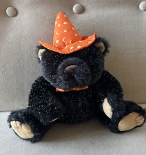 Halloween American Greetings Plush Sparkly Black Bear Witch Hat Magnetic Paws 7"