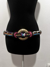 80s vintage Colorful rope chord braided stretch belt/ woven chord statement belt