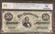 INA CONFEDERATE 1863 $50 US Paper Money Bank Note T-57 PF-12 Civil War PCGS 50